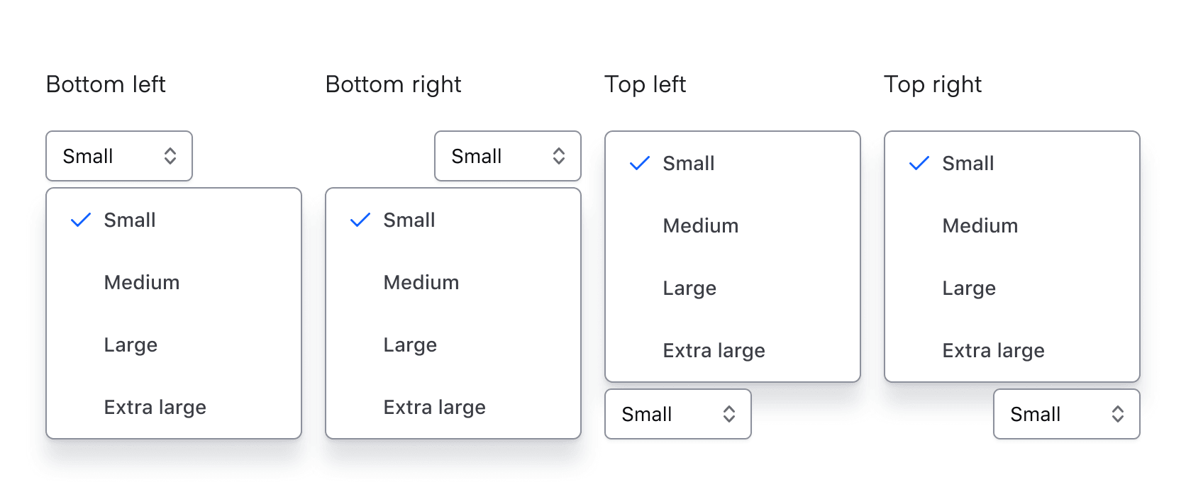 Showing the different list positions (left, right + top and bottom)